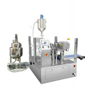 Pembungkusan meterai beg pra-buat automatik dengan pengisi pistion untuk cecair & tampal