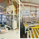 15KG Pelet kayu penimbang mengisi beg Barisan palletizing sedia untuk dihantar